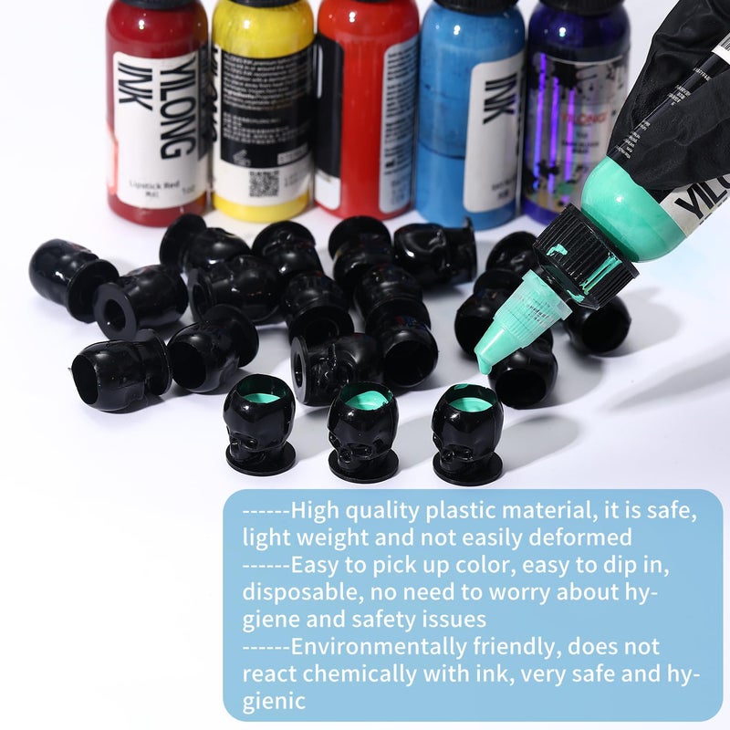 OFEYLE Tattoo Ink Caps Disposable Skull Tattoo Ink Cups 200PCS Plastic Ink Caps for Tattooing Makeup Pigment Ink Cups Tattoo Ink Holder Tattoo Supplies and Equipment, Tattoo Accessories (Black) - Image 4