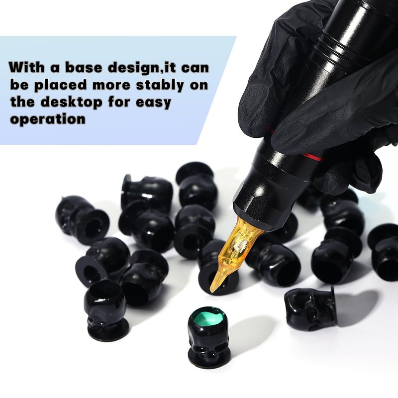 OFEYLE Tattoo Ink Caps Disposable Skull Tattoo Ink Cups 200PCS Plastic Ink Caps for Tattooing Makeup Pigment Ink Cups Tattoo Ink Holder Tattoo Supplies and Equipment, Tattoo Accessories (Black) - Image 3