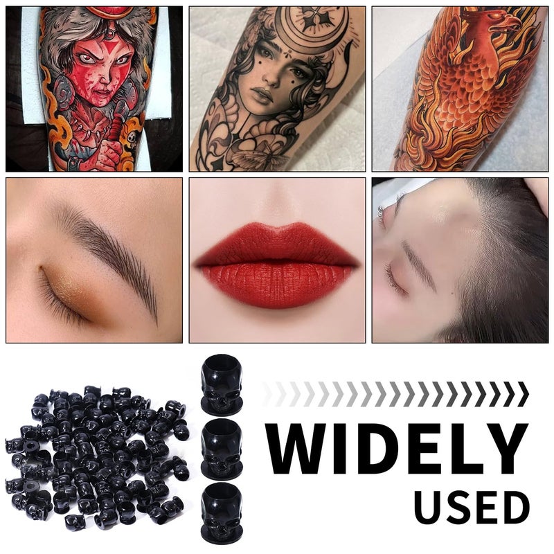 OFEYLE Tattoo Ink Caps Disposable Skull Tattoo Ink Cups 200PCS Plastic Ink Caps for Tattooing Makeup Pigment Ink Cups Tattoo Ink Holder Tattoo Supplies and Equipment, Tattoo Accessories (Black) - Image 5