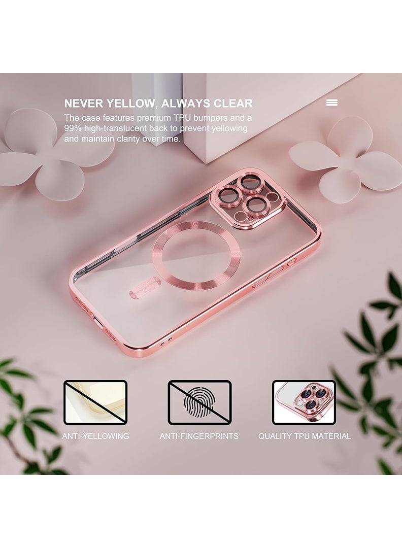 Theodor Magnetic Case for iPhone 16 Pro Max with MagSafe Drop Protection Full Camera Lens Protector Plating Soft Clear Phone Case 6.9 inch - Pink - Image 3