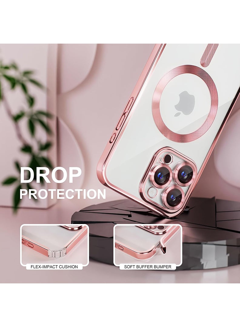 Theodor Magnetic Case for iPhone 16 Pro Max with MagSafe Drop Protection Full Camera Lens Protector Plating Soft Clear Phone Case 6.9 inch - Pink - Image 4