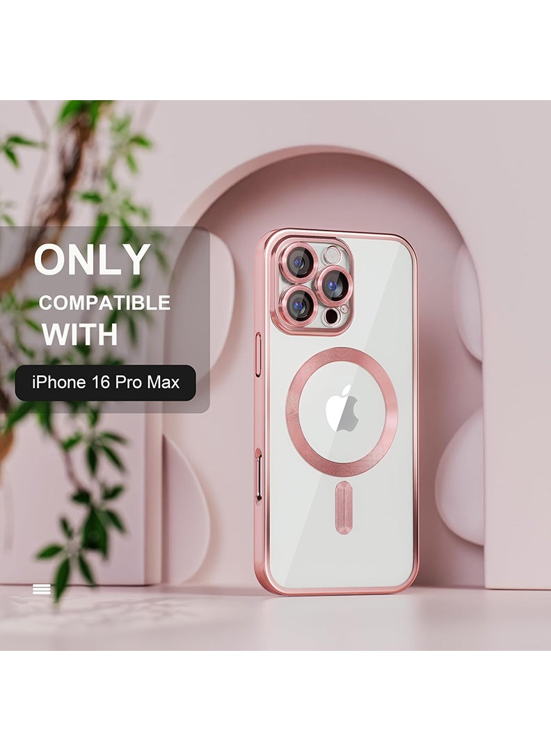 Theodor Magnetic Case for iPhone 16 Pro Max with MagSafe Drop Protection Full Camera Lens Protector Plating Soft Clear Phone Case 6.9 inch - Pink - Image 2