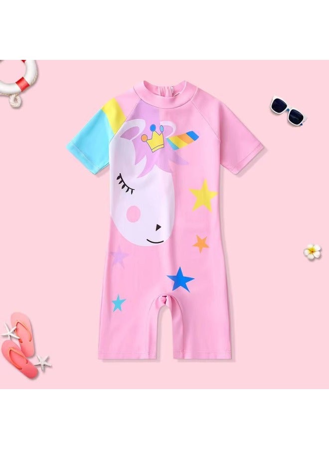 Girls' Swimsuit Cartoon Short Sleeve Children's Swimming One-piece Suit For 3-6 Years Old Boys Swimwear Set With Swim Cap For Infants And Toddlers