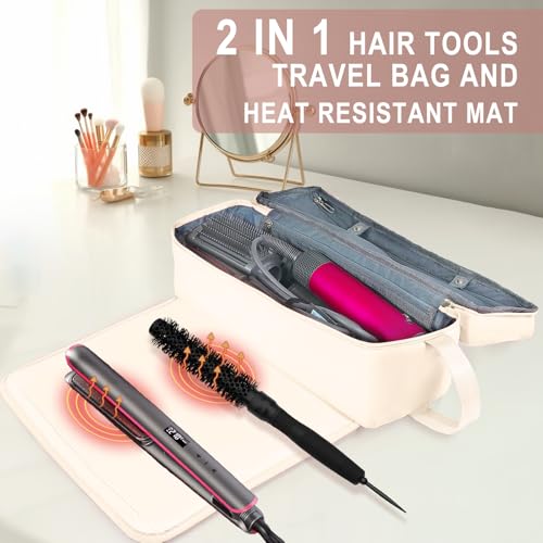 FAMOPLAY Hair Tools Travel Bag with Heat Resistant Mat Hair Styling Accessories Storage Case for Hair Dryer Flat Iron Straightener Curling Iron Haircare Accessories Travel Essentials for Women - Image 3