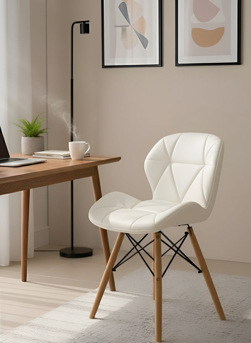 تايمي كرسي طعام عصري من الجلد الصناعي بأرجل خشبيه، كرسي سفرة مريح بمقعد مبطن مثالي لغرفة الطعام وغرفة المعيشة والمكتب - أبيض - Image 3