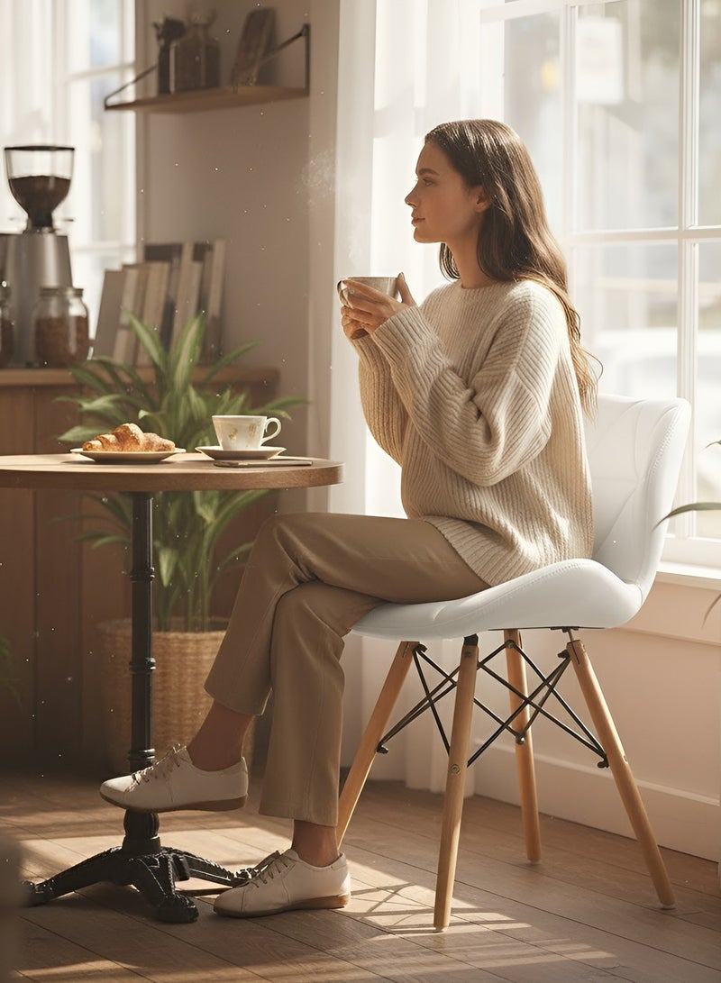 تايمي كرسي طعام عصري من الجلد الصناعي بأرجل خشبيه، كرسي سفرة مريح بمقعد مبطن مثالي لغرفة الطعام وغرفة المعيشة والمكتب - أبيض - Image 4