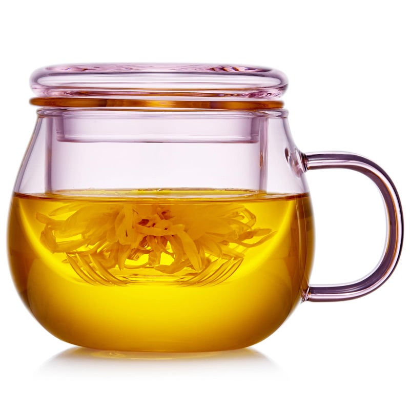Dopudo 11Oz Pink Glass Tea Cup With Infuser And Lid- Versatile And Elegant Gift For Women  Perfect For Loose Leaf Tea And Other Beverages - Image 1