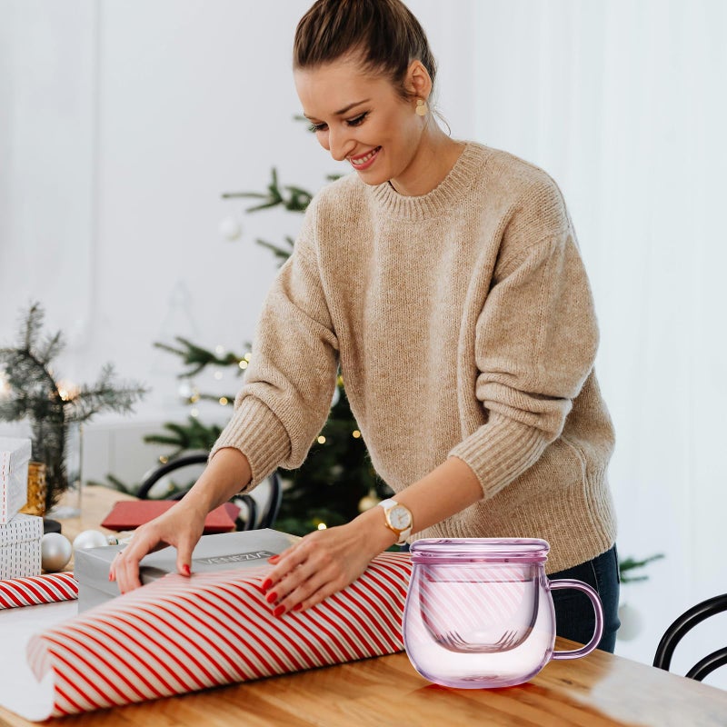 Dopudo 11Oz Pink Glass Tea Cup With Infuser And Lid- Versatile And Elegant Gift For Women  Perfect For Loose Leaf Tea And Other Beverages - Image 2