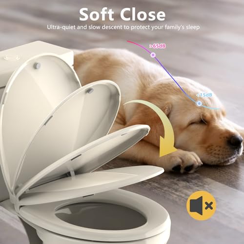 Aünsffer Round Toilet Seat Almond, Toilet Seat 16.5 inch Soft Close, Premium PP Material Easy Clean, B2B Available, Elegant Design, Almond - Image 2