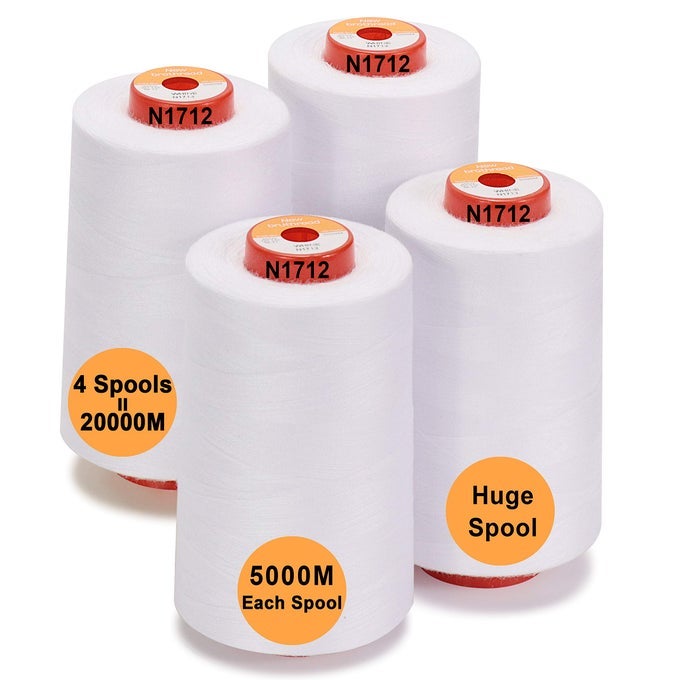 30 OPTIONS 4 LARGE CONES OF 5500Y 5000M EACH ALL PURPOSE SPUN POLYESTER THREAD 40S2 TEX27 FOR SERGER OVERLOCK QUILTING PIECING AND SEWING WHITE