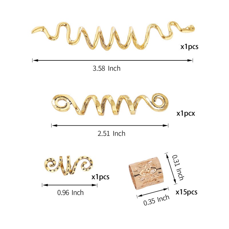 FRDTLUTHW 18Pcs Hair Accessories Loc Hair Jewelry for Women Braids, Dreadlock Beads Metal Hair Clips Decoration Gold(Multiple Styles)-style4 - Image 2
