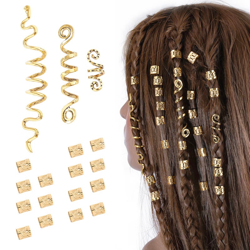 FRDTLUTHW 18Pcs Hair Accessories Loc Hair Jewelry for Women Braids, Dreadlock Beads Metal Hair Clips Decoration Gold(Multiple Styles)-style4 - Image 1