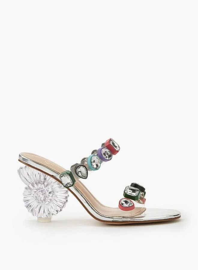 سيليست صنادل بكعب على شكل صدف مزينة للنساء