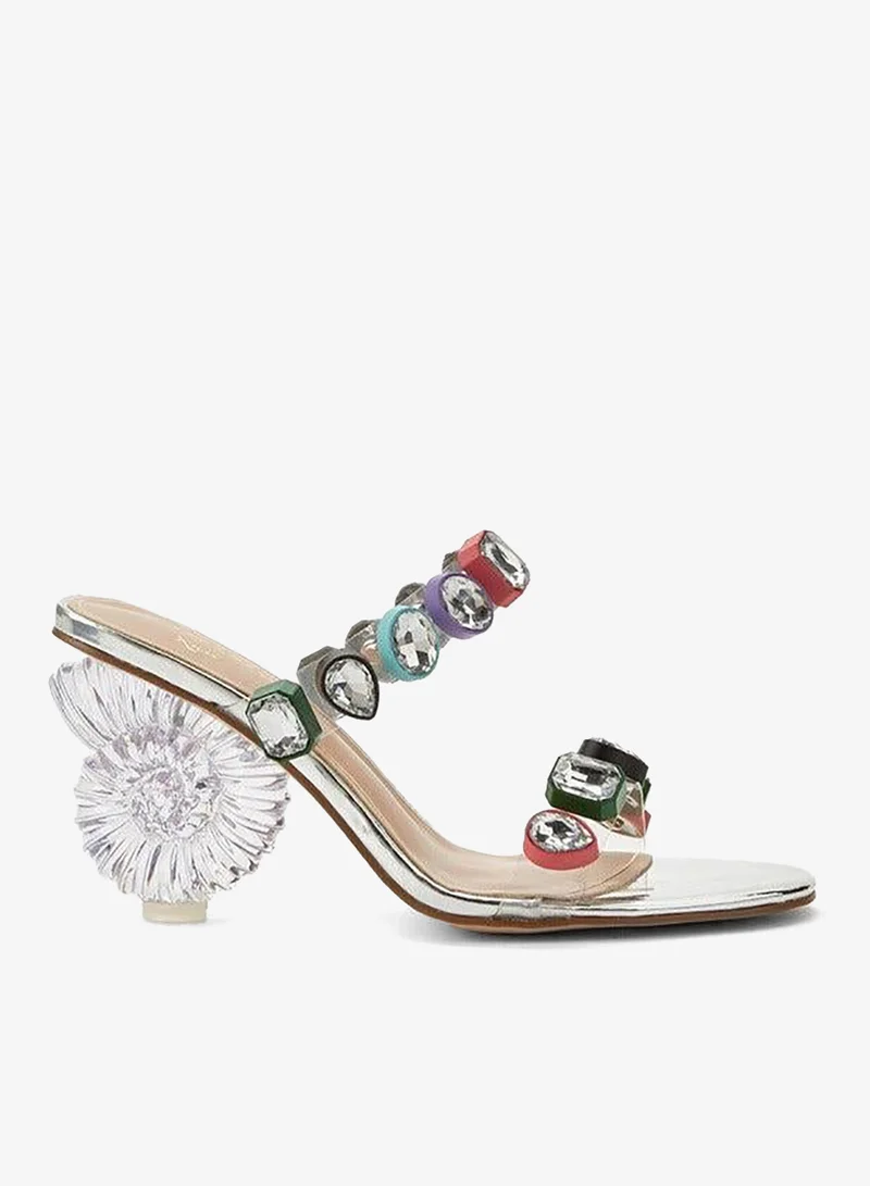 سيليست صنادل بكعب على شكل صدف مزينة للنساء