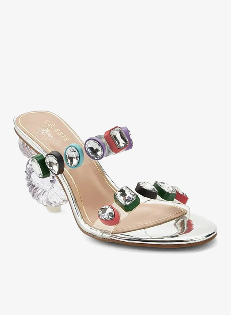 سيليست صنادل بكعب على شكل صدف مزينة للنساء