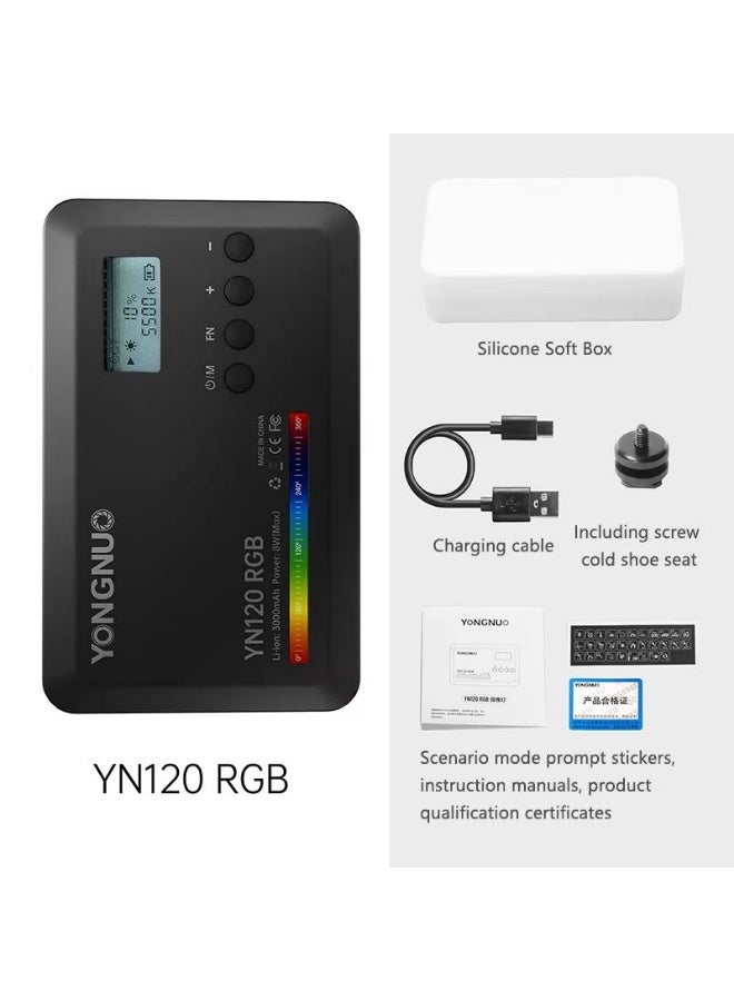 يونجنيو مصدر إضاءة فيديو LED يانغ نو YN120 RGB، 2500 كلفن إلى 9900 كلفن، 3000 مللي أمبير ساعة، مصباح تصوير محمول بحجم جيب، أسود - Image 5