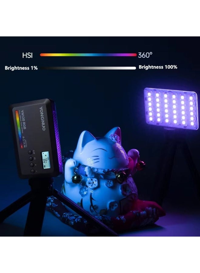 يونجنيو مصدر إضاءة فيديو LED يانغ نو YN120 RGB، 2500 كلفن إلى 9900 كلفن، 3000 مللي أمبير ساعة، مصباح تصوير محمول بحجم جيب، أسود - Image 3