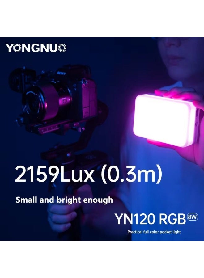 يونجنيو مصدر إضاءة فيديو LED يانغ نو YN120 RGB، 2500 كلفن إلى 9900 كلفن، 3000 مللي أمبير ساعة، مصباح تصوير محمول بحجم جيب، أسود - Image 4