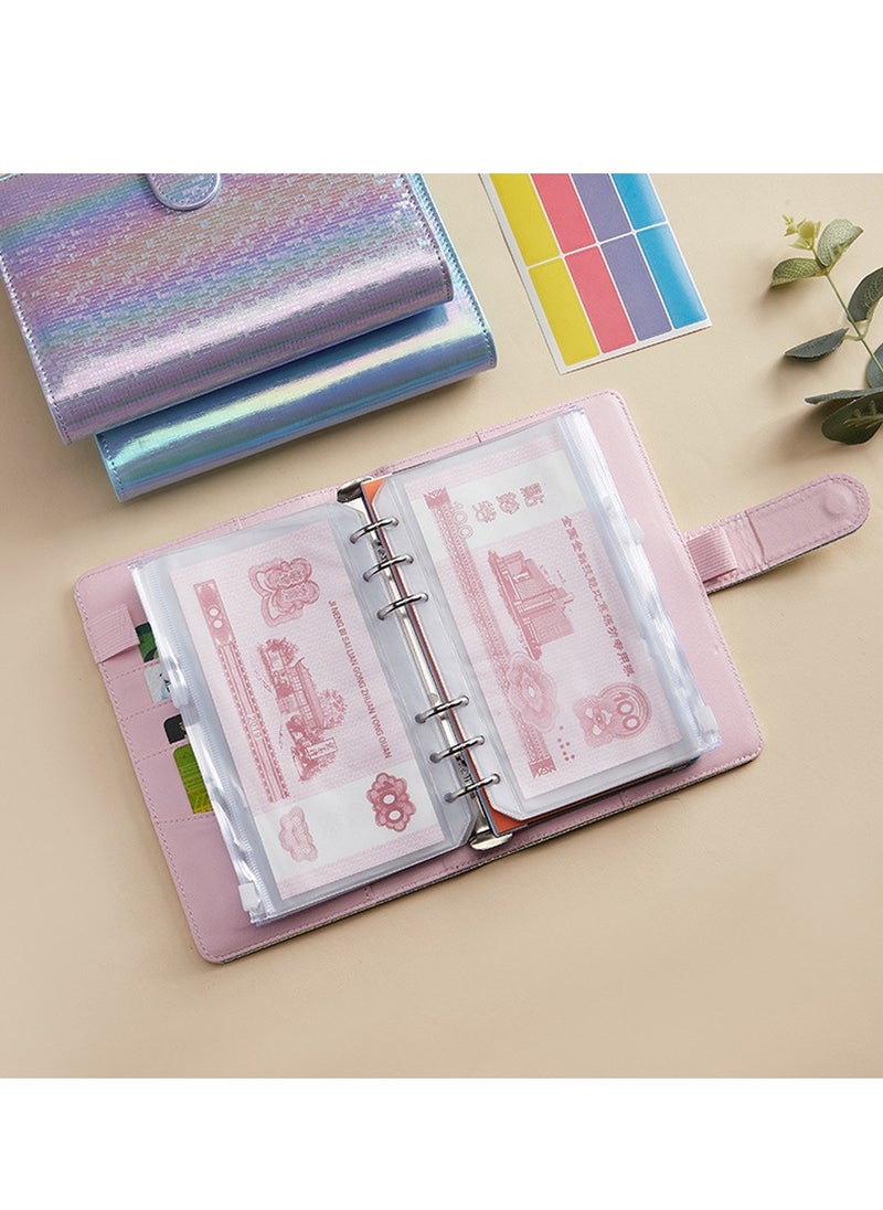 Generic A6 Laser Dazzling Flipbook Budget Flipbook Binder 6 Ring Leather Notebook Flipbook Binder Cover, Cash Budget System with Transparent Zipper Pocket Colorful Label  - Image 3