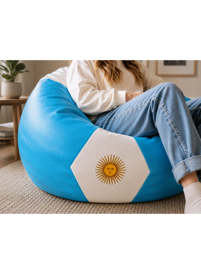 Fatbag Argentina Football Style Bean Bag | Argentina Flag Print | Faux Leather | Filled Bean Bag for Kids & Adults - Image 1