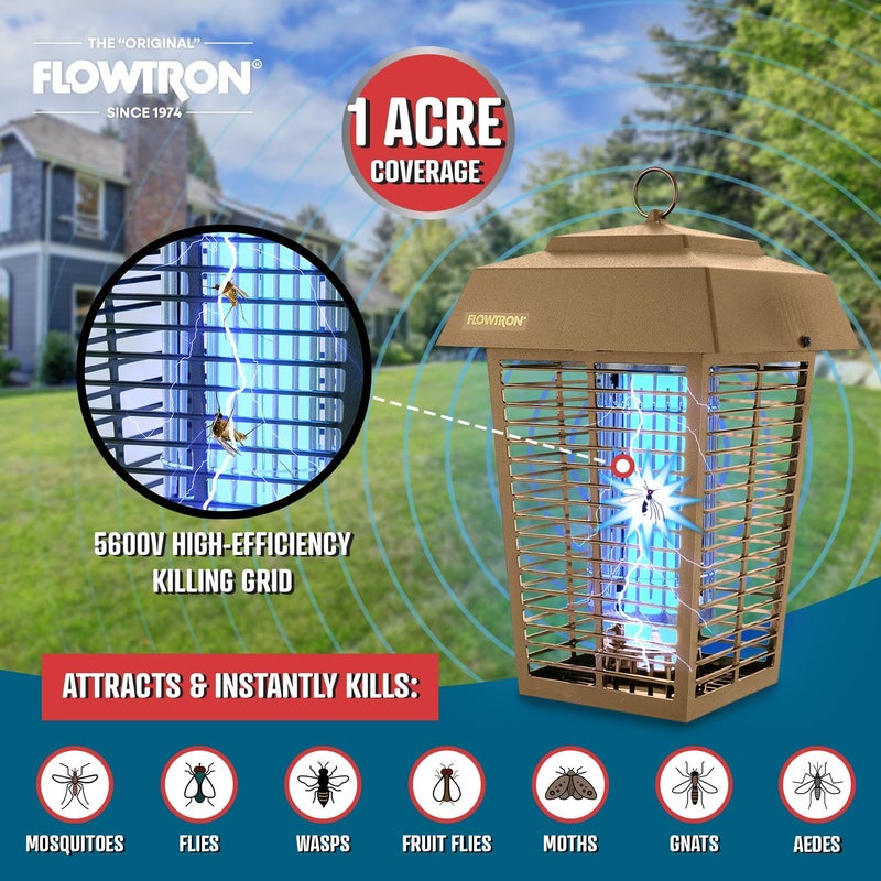 Flowtron Bug Zapper, 1 Acre of Outdoor Coverage with Powerful 40W Bulb & 5600V Instant Killing Grid, Electric Insect, Fly & Mosquito Zapper, Made in The USA - Tan Color - Image 4