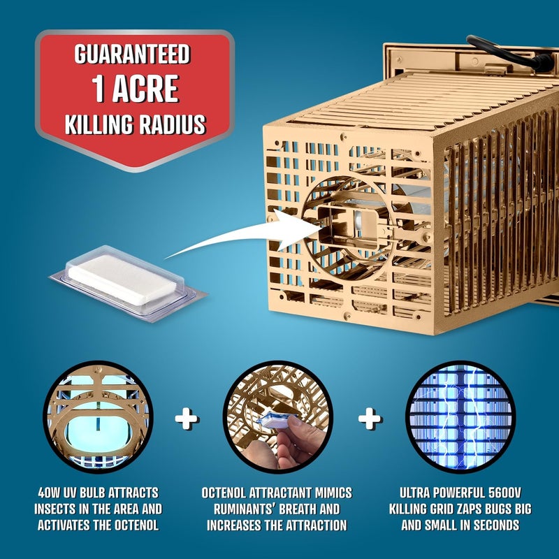 Flowtron Bug Zapper, 1 Acre of Outdoor Coverage with Powerful 40W Bulb & 5600V Instant Killing Grid, Electric Insect, Fly & Mosquito Zapper, Made in The USA - Tan Color - Image 3