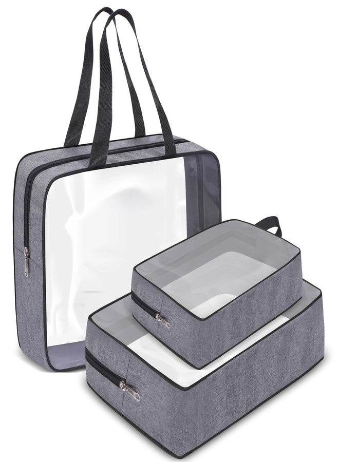 CRASOME PVC Set of 3 Multipurpose Transparent Toiletry Bag for Unisex, Wash Bag Pouch for Travel Kit | Travel Pouch for Makeup Cosmetic, Travel Organizer for Toiletries (CTSP1-3Q-Grey) - Image 1