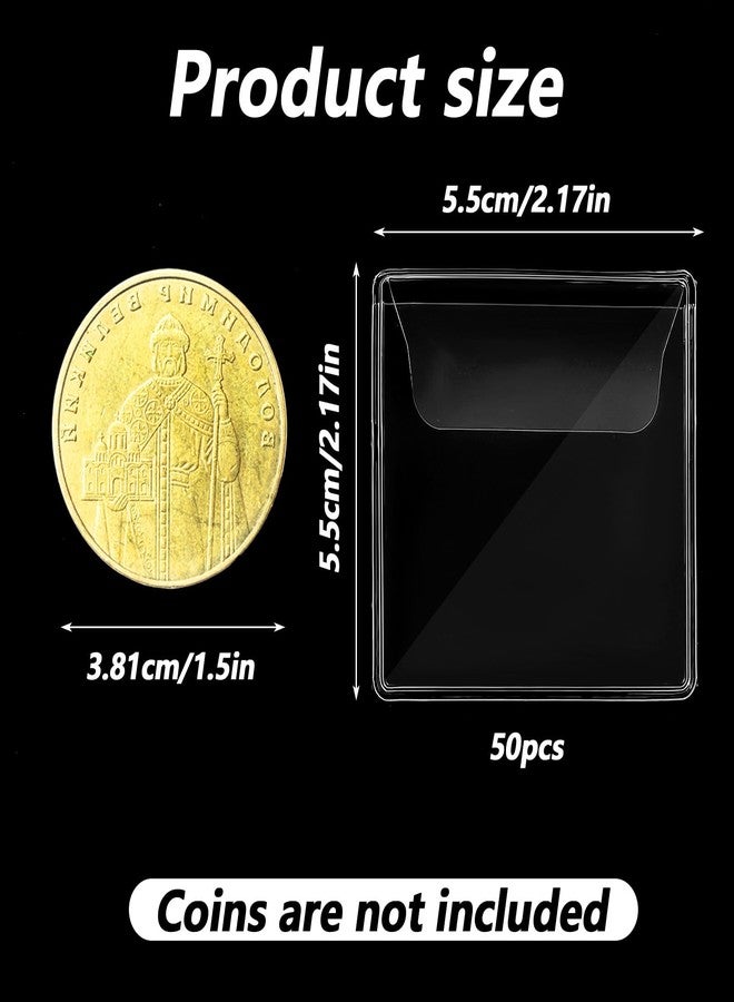 Aysatogc 50PCS Single Pocket Coin Sleeves, 2.1 x 2.1 Inches Clear Coin Protectors Clear PVC Coins Pocket Holder Small Pouches for Jewelry Storage, Coins Stamp Collection - Image 2