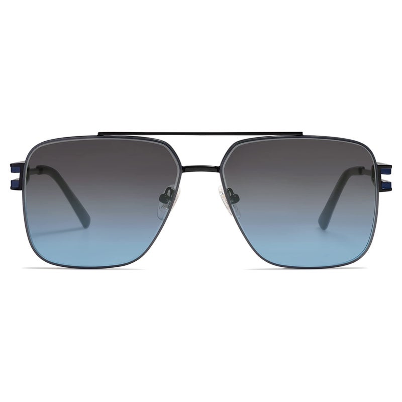 SOJOS Retro Oversized Square Sunglasses for Women Men, Vintage Large Double Bridge Metal Frame Unisex Sunglasses SJ1180, Black Frame/Grey&Blue Lens - Image 1