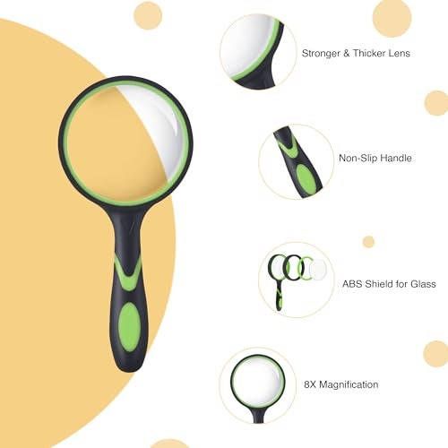 oddpod™ 8X Handheld Magnifying Glass with Large 75mm Lens & Non-Slip Soft Rubber Handle for Book Newspaper Reading, Insect and Hobby Observation, Classroom Science (Green) - Image 4