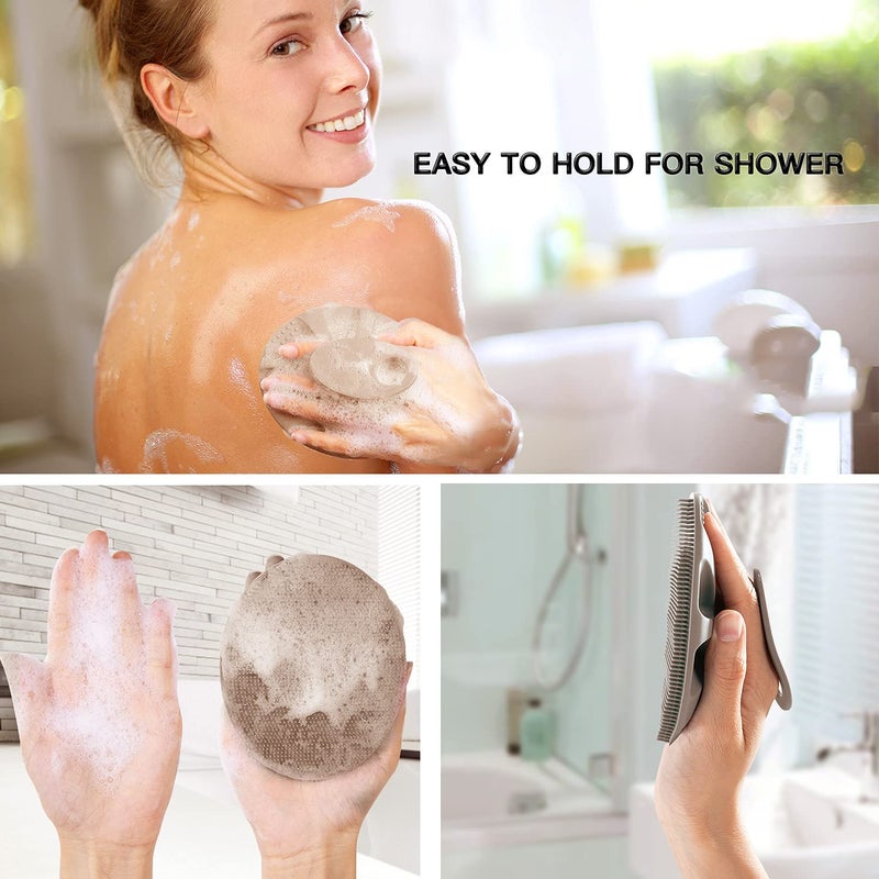 INNERNEED Soft Silicone Body Scrubber Exfoliating Glove Shower Cleansing Brush, SPA Massage Skin Care Tool, for Sensitive and all Kinds of Skin (Gray+Black) - Image 3