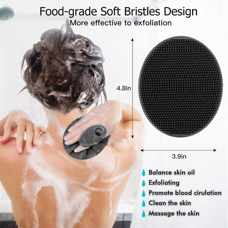 INNERNEED Soft Silicone Body Scrubber Exfoliating Glove Shower Cleansing Brush, SPA Massage Skin Care Tool, for Sensitive and all Kinds of Skin (Gray+Black) - Image 2