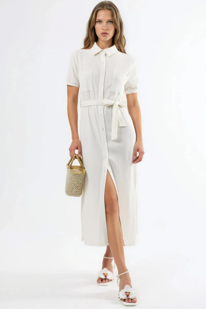 بوسيم BUSEM Belted Midi Shirt Dress