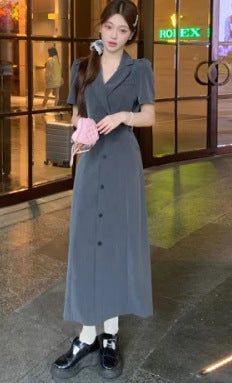 2024 Korean Designer Two-Piece Suit Dress Gray two-piece set
