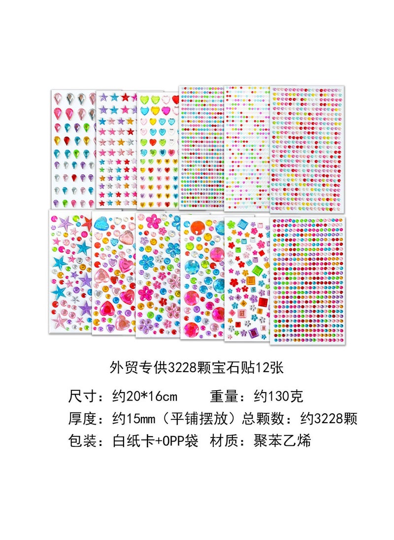 Kids Gemstone Stickers DIY 3D Crystal Decor Foreign trade specializes in 3228 gem stickers 12 pieces 