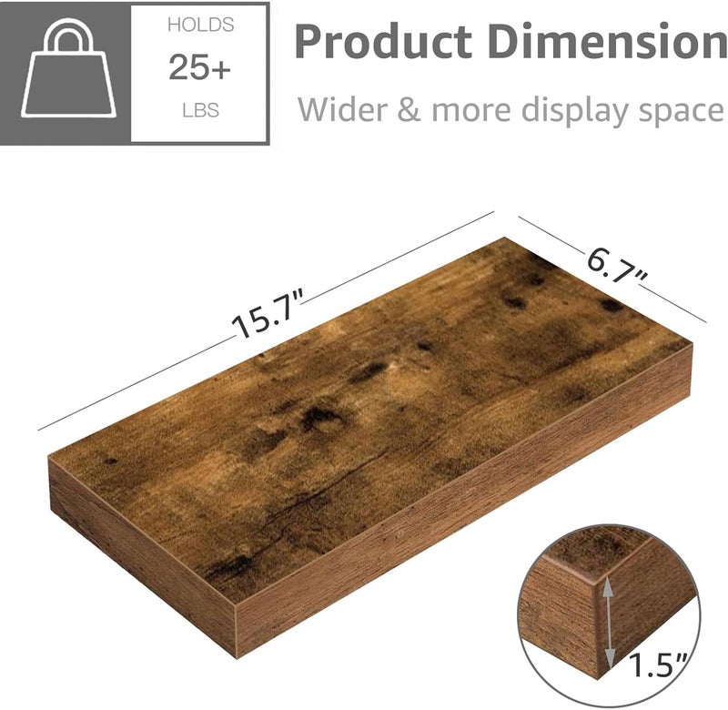 QEEIG Floating Shelves Bathroom Shelf Bedroom Kitchen Farmhouse Small Book Shelf for Wall 16 inch Set of 4, Rustic Brown (015-BN4) - Image 3