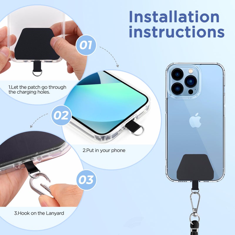 CACOE Phone Lanyard-2 PCS Adjustable Neck Strap,Universal Crossbody Multifuctional Cell Phone Lanyards Compatible with Most Smartphones(Black+Light Blue) - Image 2