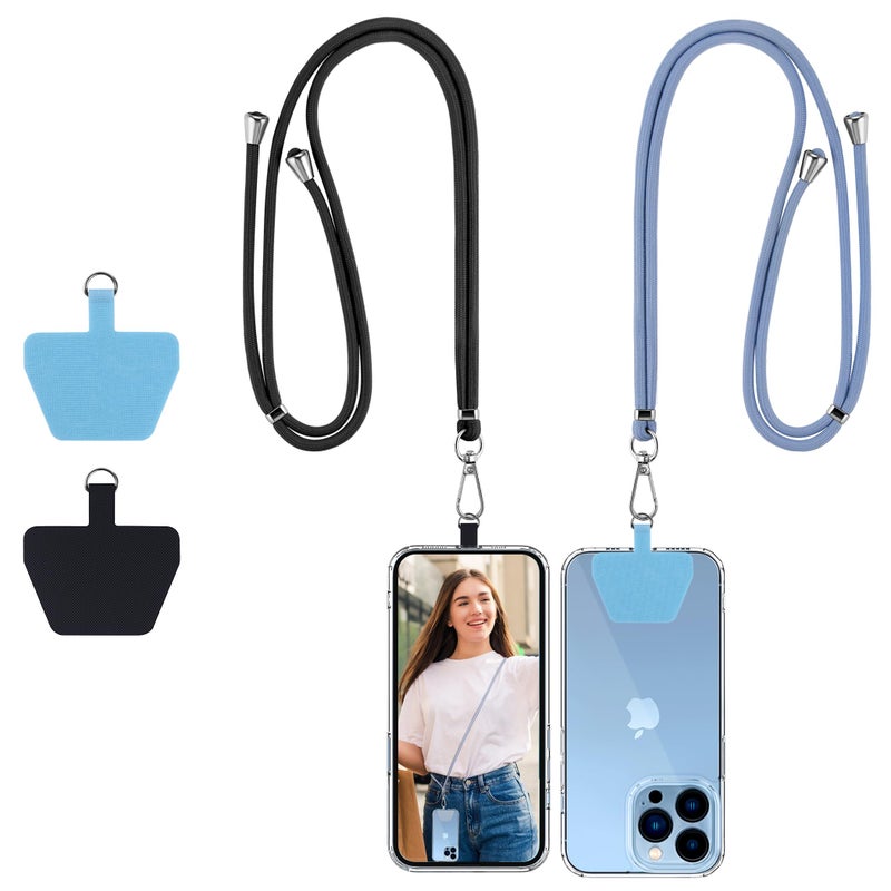 CACOE Phone Lanyard-2 PCS Adjustable Neck Strap,Universal Crossbody Multifuctional Cell Phone Lanyards Compatible with Most Smartphones(Black+Light Blue) - Image 1