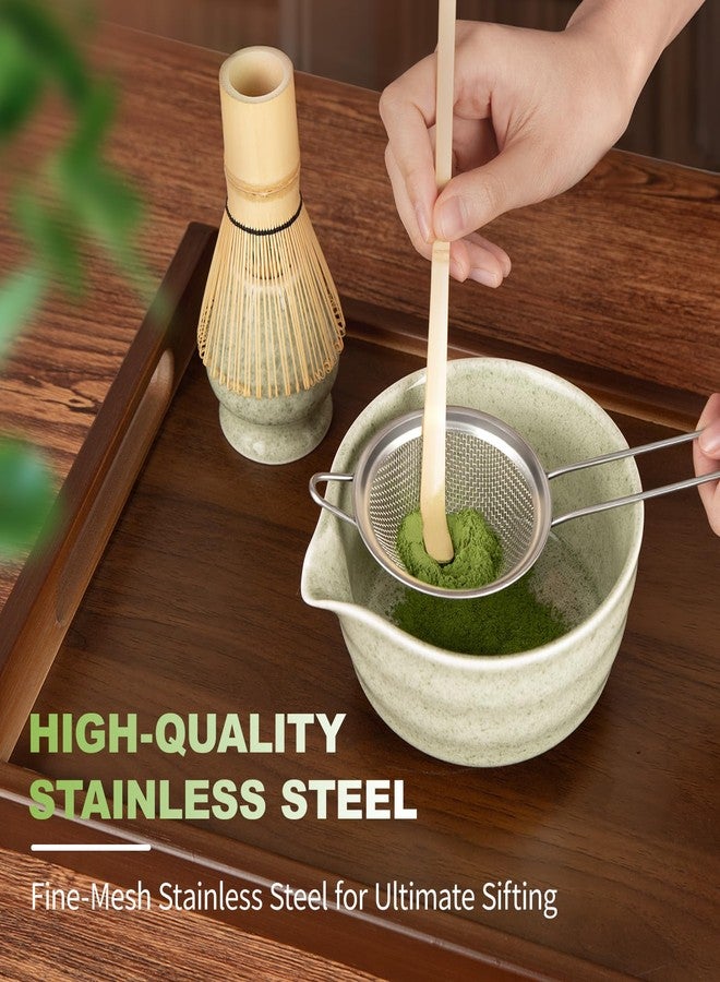 SIMPLETASTE طقم مضرب ماتشا من سيمبلي تيست، 7 قطع، طقم ماتشا سيراميك يتضمن وعاءً، مضربًا وحاملًا، مغرفة من الخيزران، مسندًا للمغرفة، منخلًا ومنشفة شاي - طقم ماتشا لعشاق الماتشا (أخضر) - Image 3