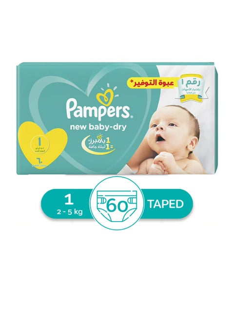 Baby Dry Diapers Size 1, New Born, 2-5 Kg (60 Diapers)
