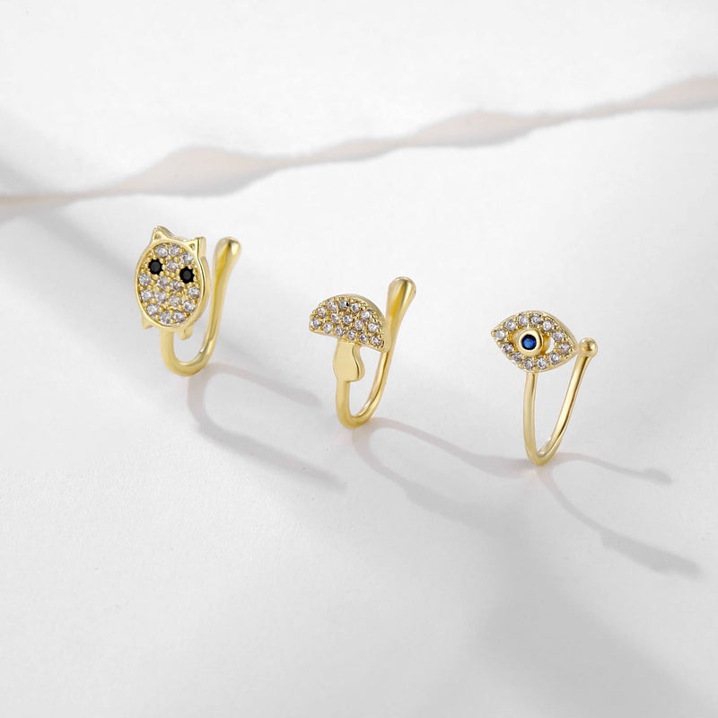 JDXN 24 PCS Fake Nose Rings Set Stainless Steel Inlaid CZ Faux Piercing Jewelry Spring Clip on Circle Hoop No Pierced Body Jewelry Set For Women Men (24 PCS degree silver+gold-plated) - Image 4