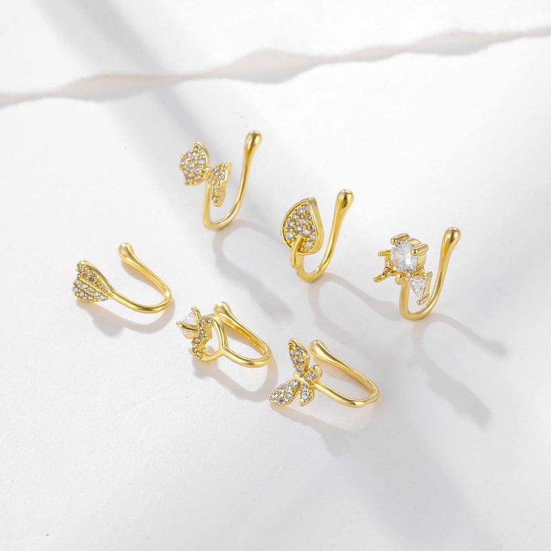 JDXN 24 PCS Fake Nose Rings Set Stainless Steel Inlaid CZ Faux Piercing Jewelry Spring Clip on Circle Hoop No Pierced Body Jewelry Set For Women Men (24 PCS degree silver+gold-plated) - Image 5