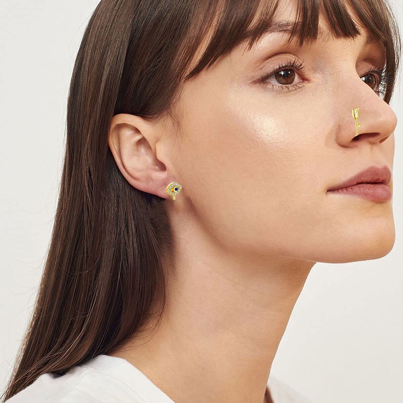 JDXN 24 PCS Fake Nose Rings Set Stainless Steel Inlaid CZ Faux Piercing Jewelry Spring Clip on Circle Hoop No Pierced Body Jewelry Set For Women Men (24 PCS degree silver+gold-plated) - Image 3