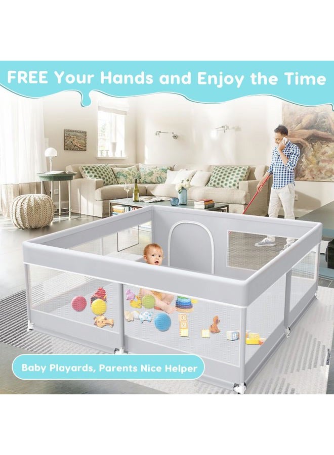 Fshibila Baby Playpen, 50x50 Inch, Grey, Baby & Toddler Playard, Sturdy Safety Play Yard with Soft Breathable Mesh, Anti-Fall - Image 2