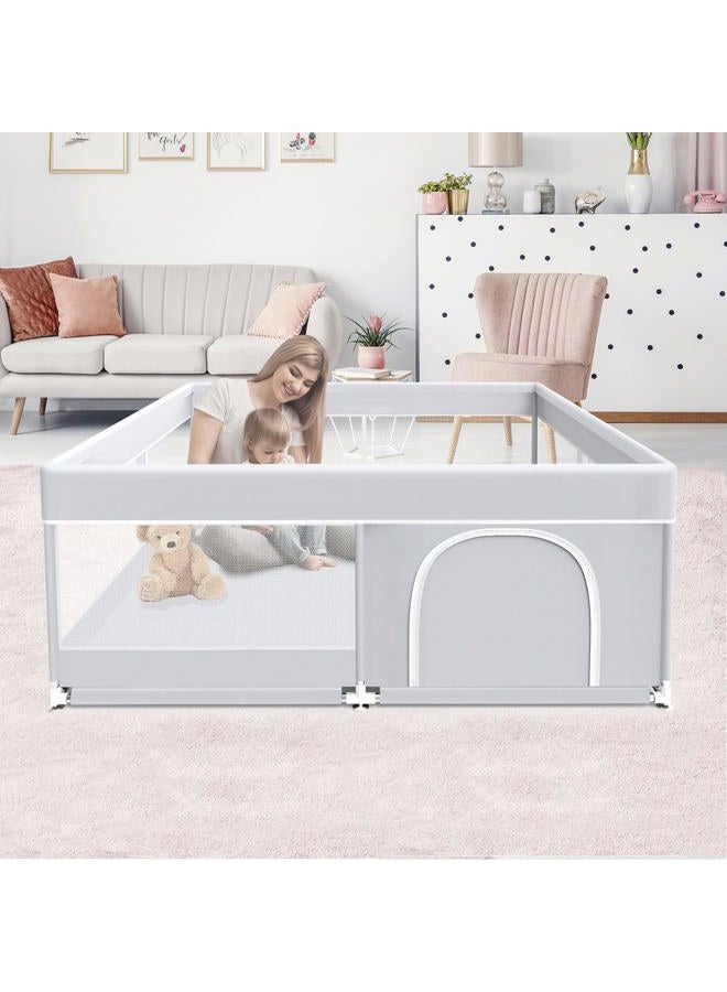 Fshibila Baby Playpen, 50x50 Inch, Grey, Baby & Toddler Playard, Sturdy Safety Play Yard with Soft Breathable Mesh, Anti-Fall - Image 1