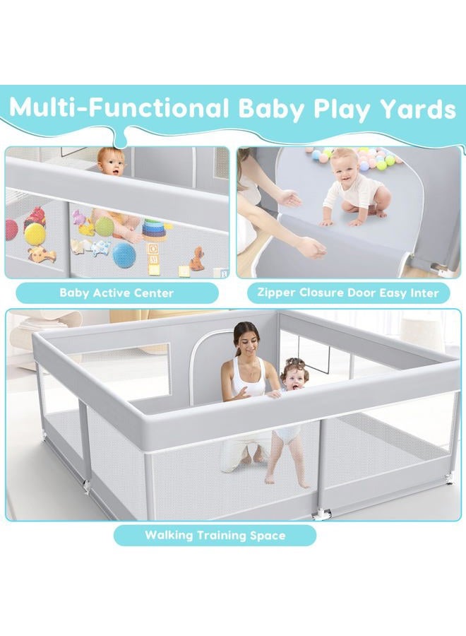 Fshibila Baby Playpen, 50x50 Inch, Grey, Baby & Toddler Playard, Sturdy Safety Play Yard with Soft Breathable Mesh, Anti-Fall - Image 5