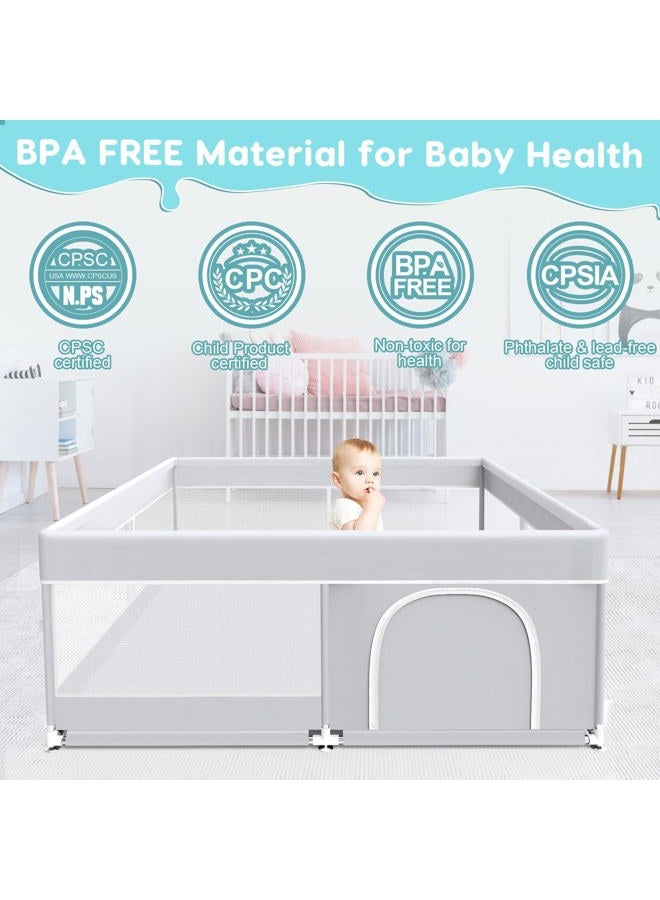 Fshibila Baby Playpen, 50x50 Inch, Grey, Baby & Toddler Playard, Sturdy Safety Play Yard with Soft Breathable Mesh, Anti-Fall - Image 4