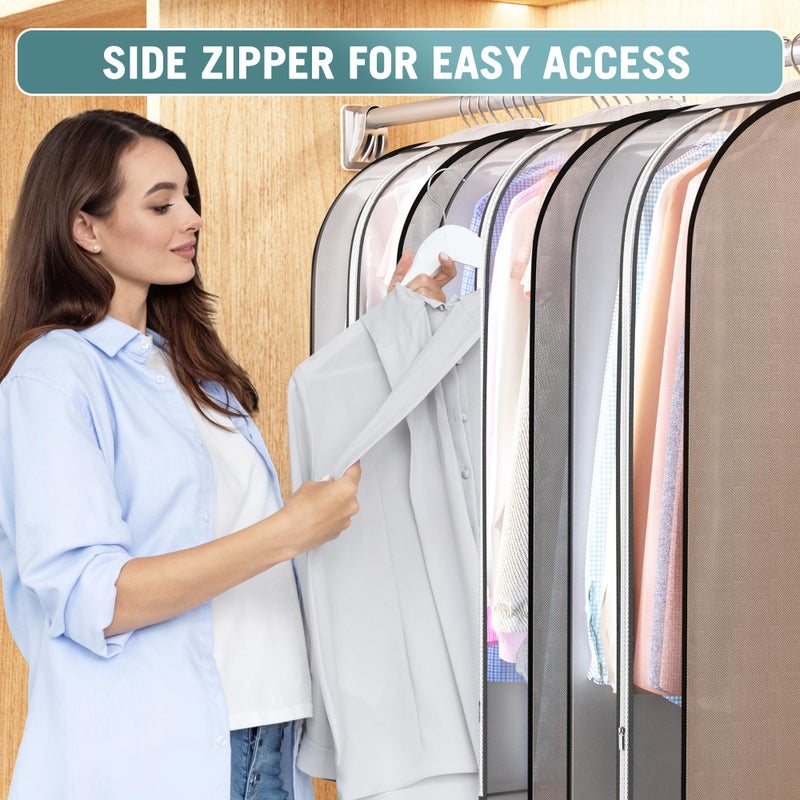 Liuoud 10" Gusseted Garment Bags for Hanging Clothes 40" Suit Bags for Open Closet Storage, Side Clear Clothing Cover for Coat, Dress, Jacket, Shirt, Fur Wardrobe Protector, 3 Packs, Grey - Image 4