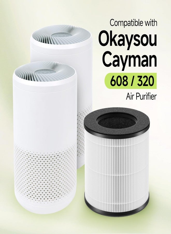 XBWW Cayman 608 320 Replacement Filter Compatible with Okaysou Cayman 608, Cayman 320 Air Cleaner Purifier, 3-in-1 Filter of Activated Carbon and Fine Pre-Filter, 2 Packs - Image 2