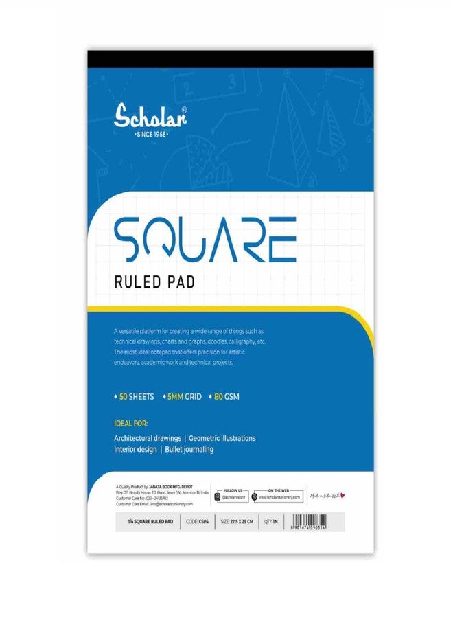 Scholar Square Grid Writing Pad - 80 GSM Paper | 50 Sheets Each | Smooth Paper with Clear Square Ruling | Ideal for Mathematics, Geometry, Graph Work, Engineering Drawings, School & College Use | Neat Writing Practice Pad for Students, Teachers & Professionals (Pack of 5) (A4) - Image 1